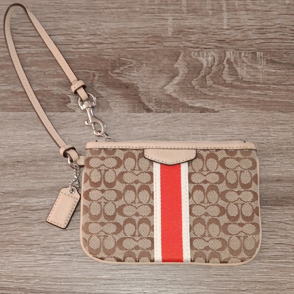 Coach Brown and Red Monogram Wristlet